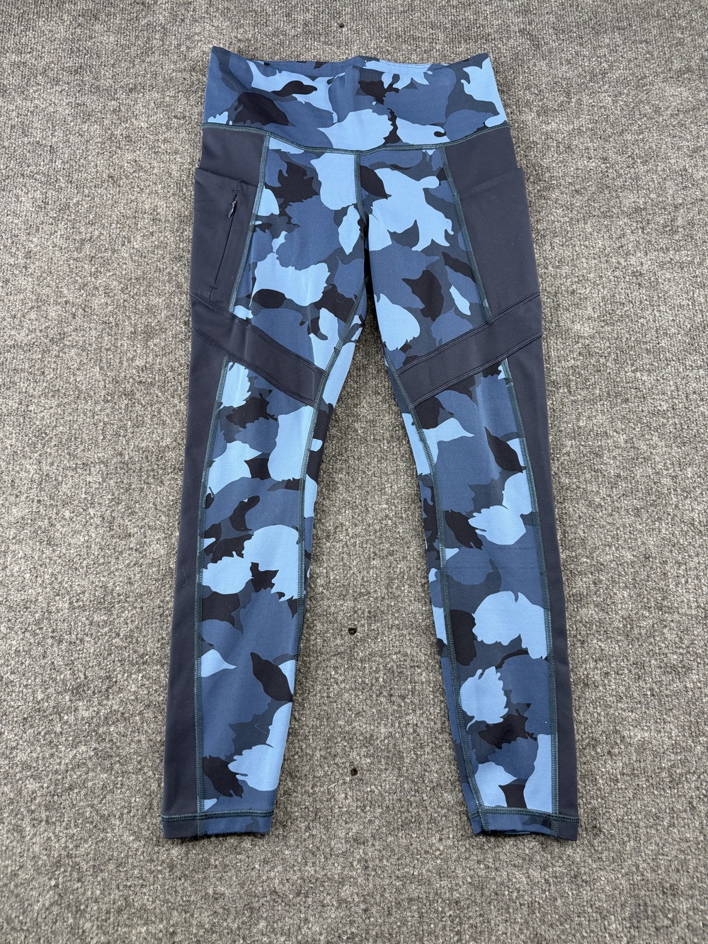 Athleta Leggings Womens Small Blue Camo High Rise Ankle Zip Pocket Yoga Gym